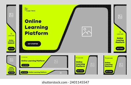 Trendy learning web set banner design, online education web banner design for social media post, editable vector eps 10 file format