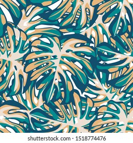 Trendy leaves Monstera seamless patern. Tropical wallpaper. Botanical leaf backdrop. Trendy design for fabric, textile print, wrapping paper. Vector illustration