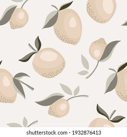 Trendy lemon fruit pattern in pastel colors. Seamless vector fruits on a bright background. Modern hand-drawn design for fabric, wrapping, textile, wallpaper, apparel, web. Organic food texture.