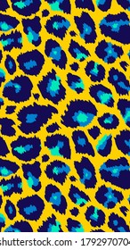 Trendy leopard abstract vertical background. Hand drawn fashionable wild animal cheetah skin yellow texture for fashion design, social media banner, cover, phone wallpaper. Vector illustration.