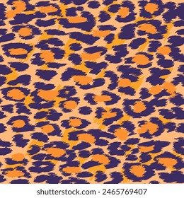 Trendy Leopard or cheetah skin seamless pattern, animal fur background, vector background in neon colors. Fabric design, wrapping paper, textile.