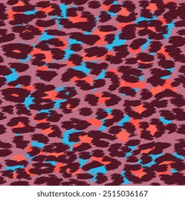 Leopardo na moda ou pele de chita sem costura padrão, fundo de pele animal, fundo vetorial em cores neon. Design de tecido, papel de embrulho, têxtil.