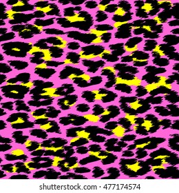 Trendy Leopard or cheetah skin seamless pattern, animal fur, vector background in neon colors. Fabric design, wrapping paper, textile.