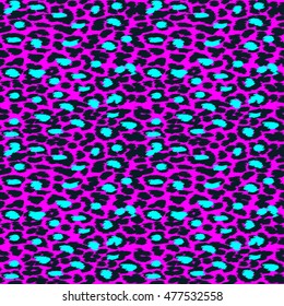 Trendy Leopard or cheetah skin seamless pattern, animal fur background, vector background in neon colors. Fabric design, wrapping paper, textile.