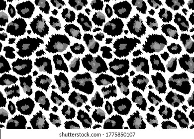 Trendy leopard pattern background. Hand drawn fashionable wild animal cheetah skin black white texture for fashion print design, banner, cover, wallpaper. Vector illustration.