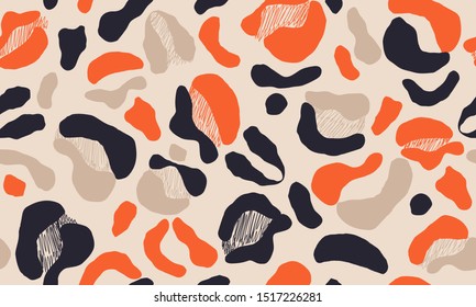 Trendy leopard print vector illustration pattern. Creative collage contemporary seamless pattern.