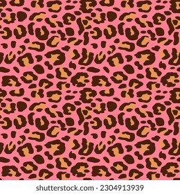 Vector de impresión de leopardo de moda sin fisuras en fondo rosa. Fondo de moda para tela, papel, ropa. Patrón animal.