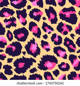 Trendy leopard seamless pattern. Abstract wild animal leo skin, yellow pink cheetah texture for fashion print design, fabric, textile, wrapping paper, background, wallpaper. Vector illustration