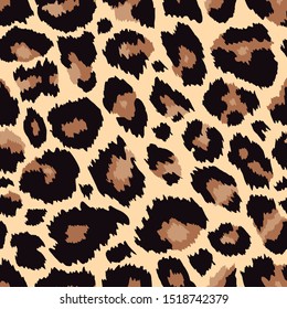 Trendy leopard seamless pattern. Hand drawn fashionable wild animal skin brown texture for fashion print design, fabric, textile, cover, wrapping paper, background, wallpaper. Vector illustration