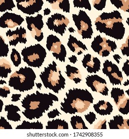 Trendy Leopard Seamless Pattern. Hand Drawn Wild Animal Leo Skin, Light Brown Cheetah Texture For Fashion Print Design, Fabric, Textile, Wrapping Paper, Background, Wallpaper. Vector Illustration