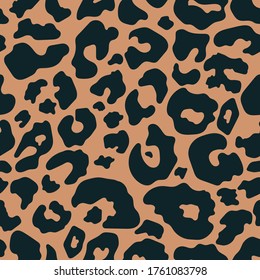 Trendy leopard seamless pattern. Hand drawn wild animal cheetah skin dark brown texture for fashion print design, fabric, textile, cover, wrapping paper, background, wallpaper. Vector illustration.