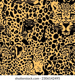Trendy leopard seamless pattern. Hand drawn wild animal cheetah skin, leo face natural texture for fashion print design, banner, cover, wallpaper. Vector background.