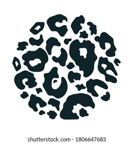 Trendy leopard textured abstract circle shape. Hand drawn wild animal cheetah skin black white pattern element for fashion print design, tag, card, paper, social media background. Vector illustration.