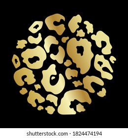 Forma de círculo abstracto de oro con textura de leopardo de moda. Vector Hand dibujó un elemento de patrón de gradiente dorado de piel de chita salvaje para diseño de impresión de moda, etiqueta, tarjeta, papel, fondo de medios sociales, adv