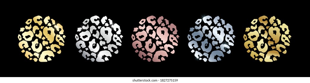 Juego de forma de círculo abstracto de oro de leopardo de moda texturizado. Colección de elementos de patrón de gradiente de piel de chita salvaje para animales salvajes vectores para diseño de impresión de moda, etiqueta, tarjeta, fondo de medios sociales, anuncio.