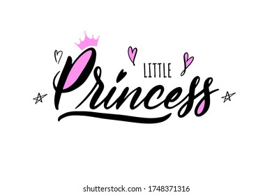 Trendy lettering little Princess for print. Modern hand lettering little princess with hears and crown
