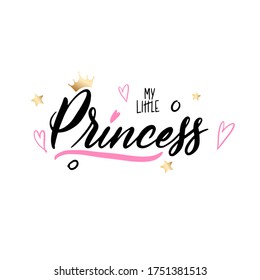 Trendy lettering little Princess for print. Modern hand lettering little princess with hears and crown