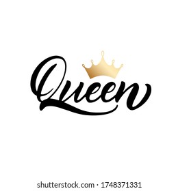 Trendy lettering Queen with gold crown image for print