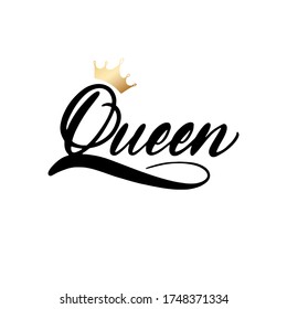 Trendy lettering Queen with gold crown image for print