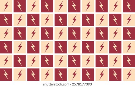 Trendy lighthing and checkered grid seamless pattern. Vector texture for wallpaper, wrapping, textile, poster, fabric on white background. Beige and red checkered.
