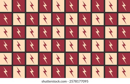 Trendy lighthing and checkered grid seamless pattern. Vector texture for wallpaper, wrapping, textile, poster, fabric on white background. Beige and red checkered.