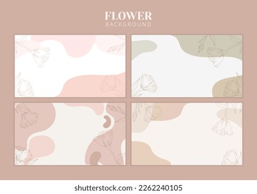 Trendy line art abstract background  with fluid shapes and flowers in nude pastel colors. Modern wave for presentation, business card, poster, canvas, wallpaper, wedding. Vector illustration.