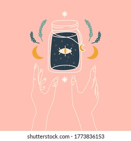 Trendy line art hands, aztec style, tribal art, ethnic collection, vector illustration.