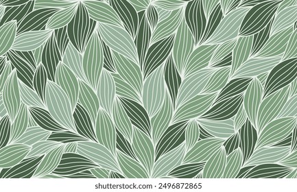 Trendy Line Art Leaves Pattern. Floral Contemporary Seamless Pattern. Hand Drawn Botanical Print. Modern Abstract Vector Seamless Texture with Abstract Leaves.