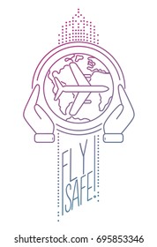 Trendy line design banner or logotype for air safety, can be used for insurance company,  vector illustration