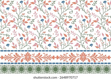 linha elegante padrão floral sem emenda com borda em estilo minimalista ideal para repetições de tecido floral, embalagem boutique e envoltórios elegantes

