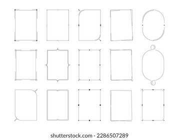 Trendy Line Frames. Luxuriöse minimalistische Ränder mit dekorativen Mustern, luxuriöse Vintage-Rahmen für Hochzeitseinladung-Kartendesign. Vektorset. Ovale und rechteckige Formen, einzelne Elemente