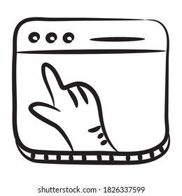 Trendy line icon of select product, hand on website 