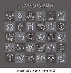 Trendy line icons - baby icons on dark