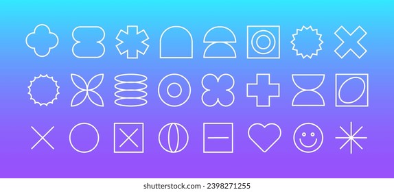 Trendy line shapes Y2k. Playful geometry. Neo brutalism design. Retro minimal elements. zine aesthetic. Vectored simple shapes, vibes. Gradient background.