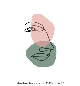 Trendy linear abstract woman face or portrait. One or mono line style. Vector illustration, template, logo emblem design. Editable strokes.