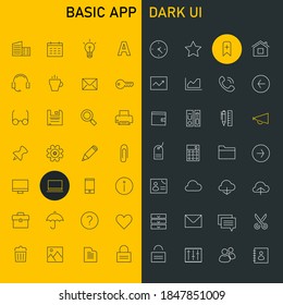 Trendy linear big basic app UI, UX and Office icons set