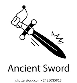Trendy linear icon of ancient sword 