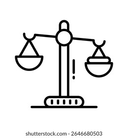 Ein trendiges lineares Symbol einer ausgewogenen Gerechtigkeitsskala