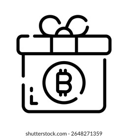 Um ícone linear moderno do pacote de presentes bitcoin