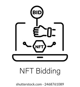 Trendy linear icon depicting nft bidding 