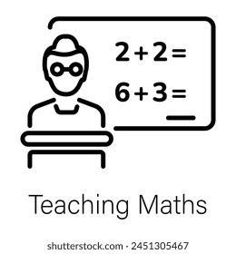 Trendy linear icon depicting teaching maths 