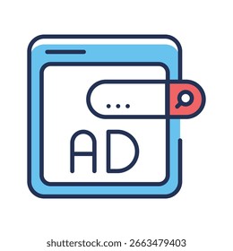 Icono lineal de moda que destaca la herramienta de marketing de anuncios de búsqueda
