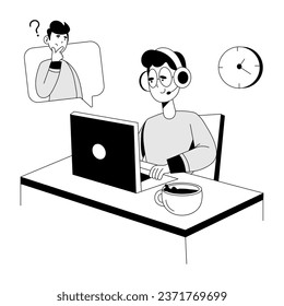 Trendy linear illustration depicting customer support 