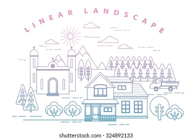 Trendy linear illustration of landscape.