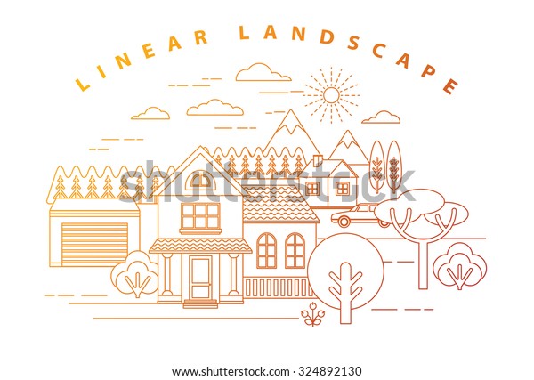 Trendy linear\
illustration of\
landscape.