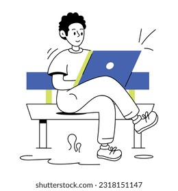 Ilustración lineal de moda para el usuario de portátiles 