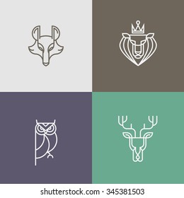 Trendy Linear logo vector icon element - deer, owl, wolf, lion