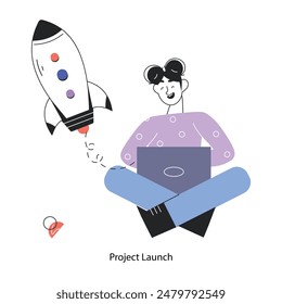 Trendy linear mini illustration of project launch 