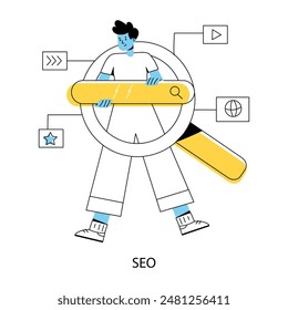 Trendy linear mini illustration of seo 