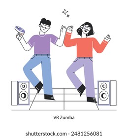 Mini ilustración lineal de moda de vr zumba entrenamiento 